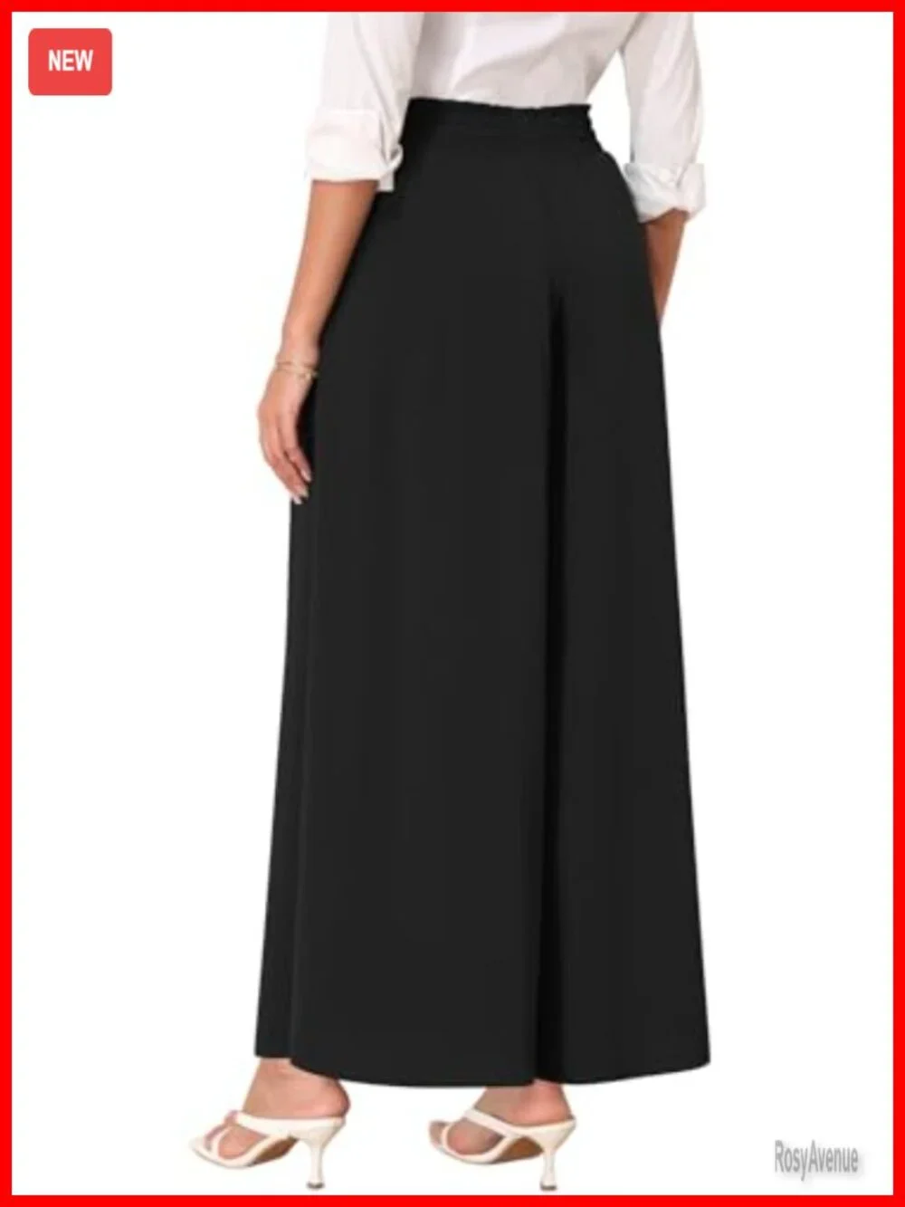 Chiffon Wide Leg Palazzo Pants Dressy High Waist Flowy Trousers with Pockets